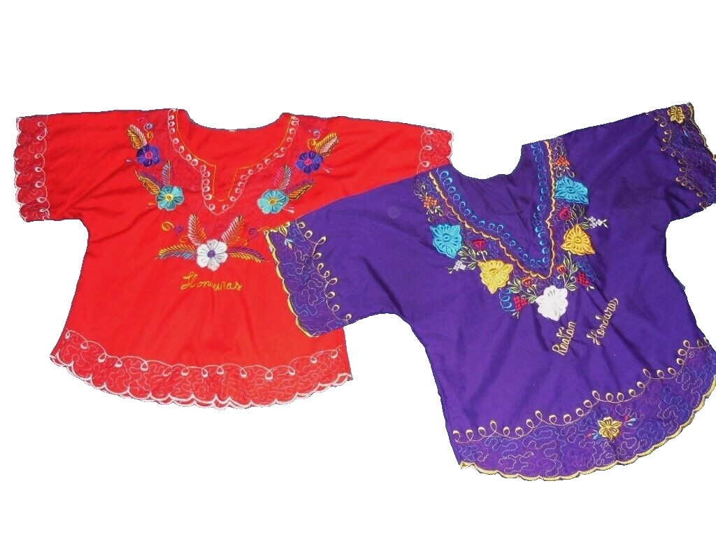 2 EMBROIDERED BLOUSES Short Sleeve. M Med.HONDURAS Colorful! Beautiful! womens.