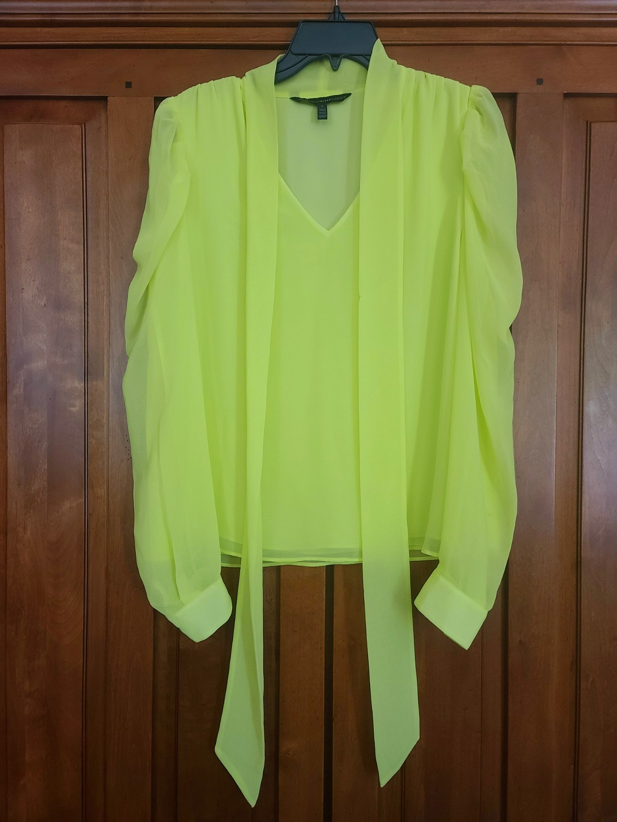 White House Black Market Paf Sheer Long Sleeve Lime Green Blouse Small