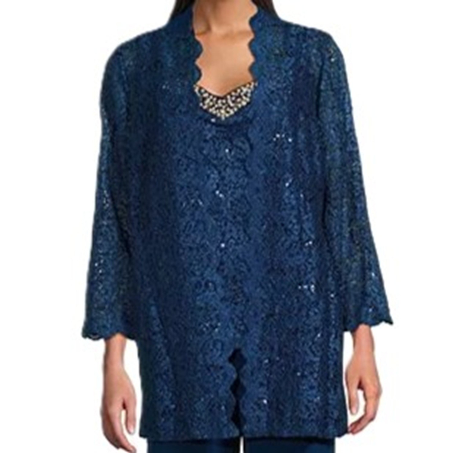 R & M Richards Women’s Pearl Embellished 2 Pc Top & Jacket Peacock Size 12 NWT