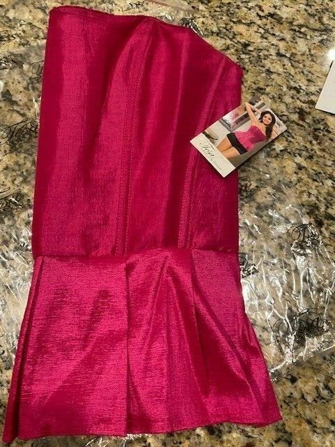 WOMENS PLEATED CORSET SIDE ZIPPER WITH LACE TIE UP BACK SIZE 34 HOT PINK