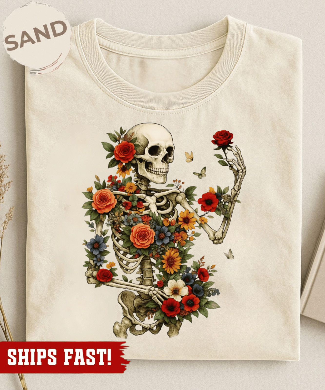 Dark Botanical Skeleton Shirt Gothic Cottagecore Tee Floral Skull Tshirt Dark Ac