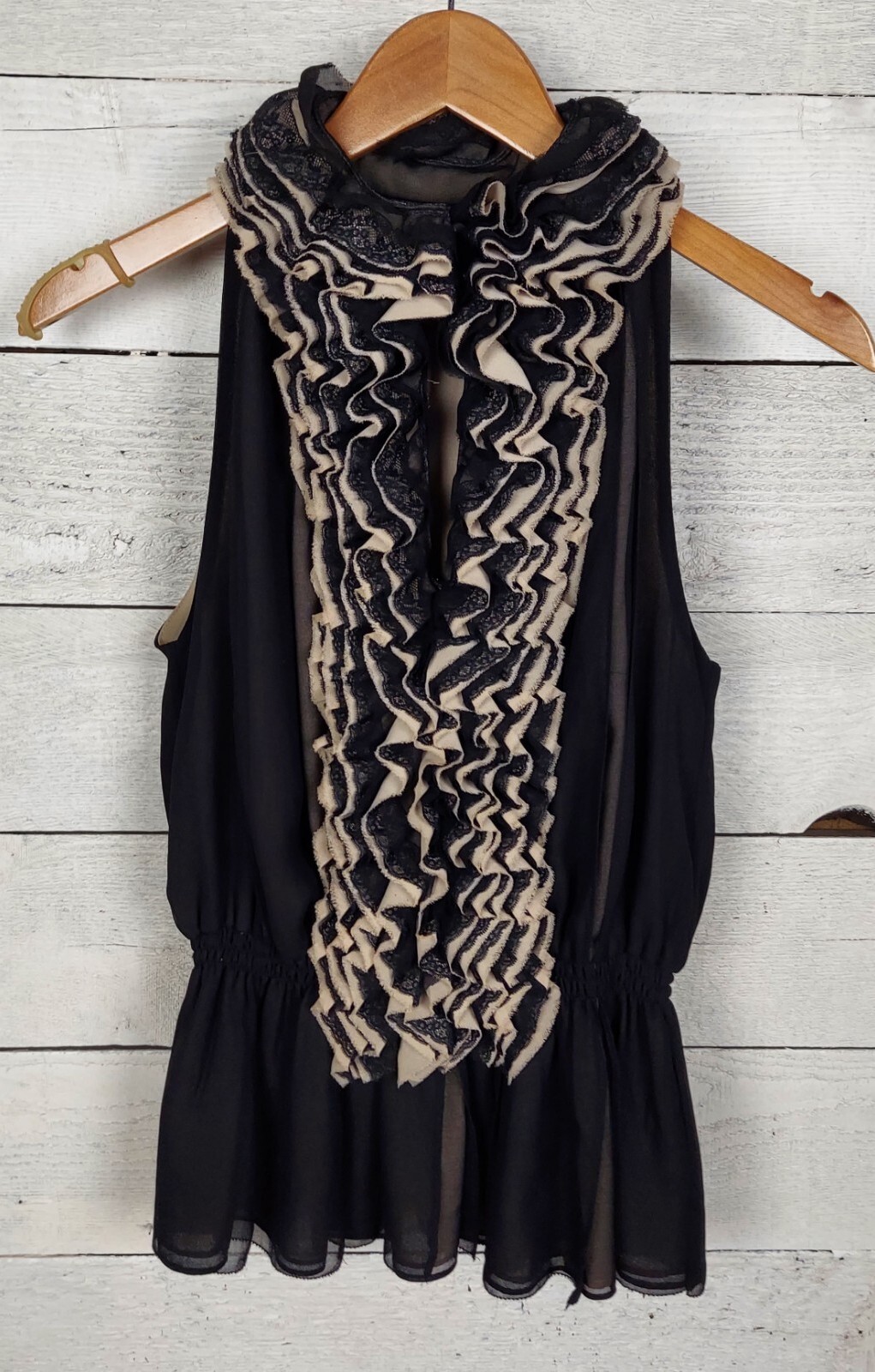 Robert Rodriquez Blouse Womens Small Ruffle Lace Overlay Pleated Cocktail Party