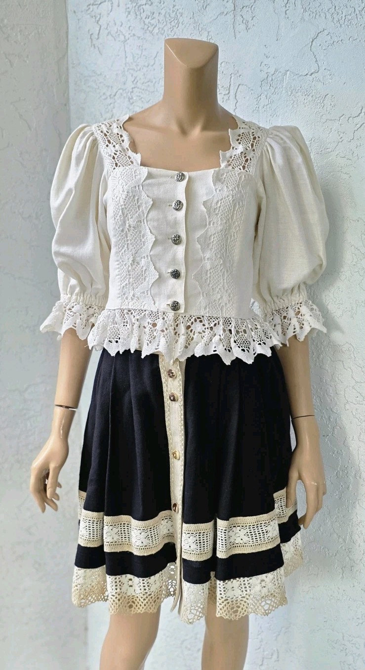 Hammerschmid Linen Trachten Dirndl Lace Insert Bodice & Country Line Skirt 38/M