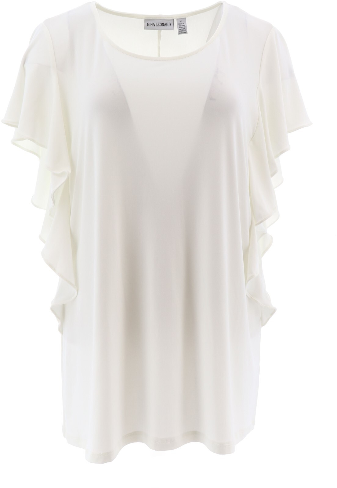 Nina Leonard Miracle Matte Jersey Ruffle-Slv Top Ivory M NWOT (394)