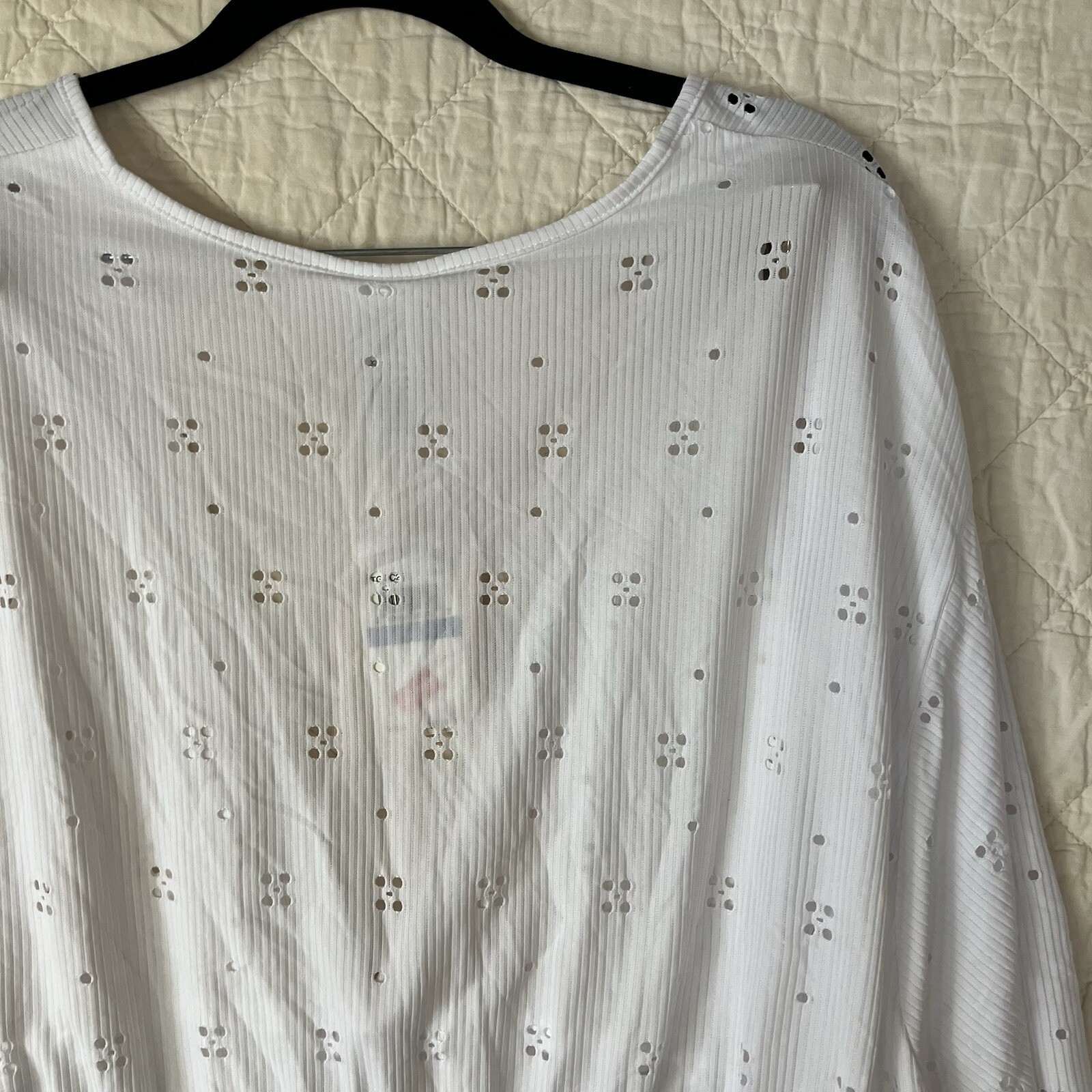 Dotti Womens Blouse White Eyelet 3/4 Sleeve V-Neck Size XL New With Tags