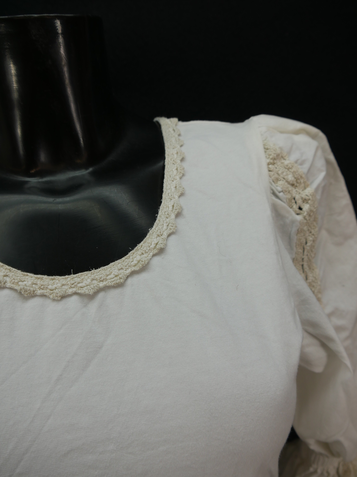 Size 38 costume blouse Distler white stretch with great lace trim blouse tb3190