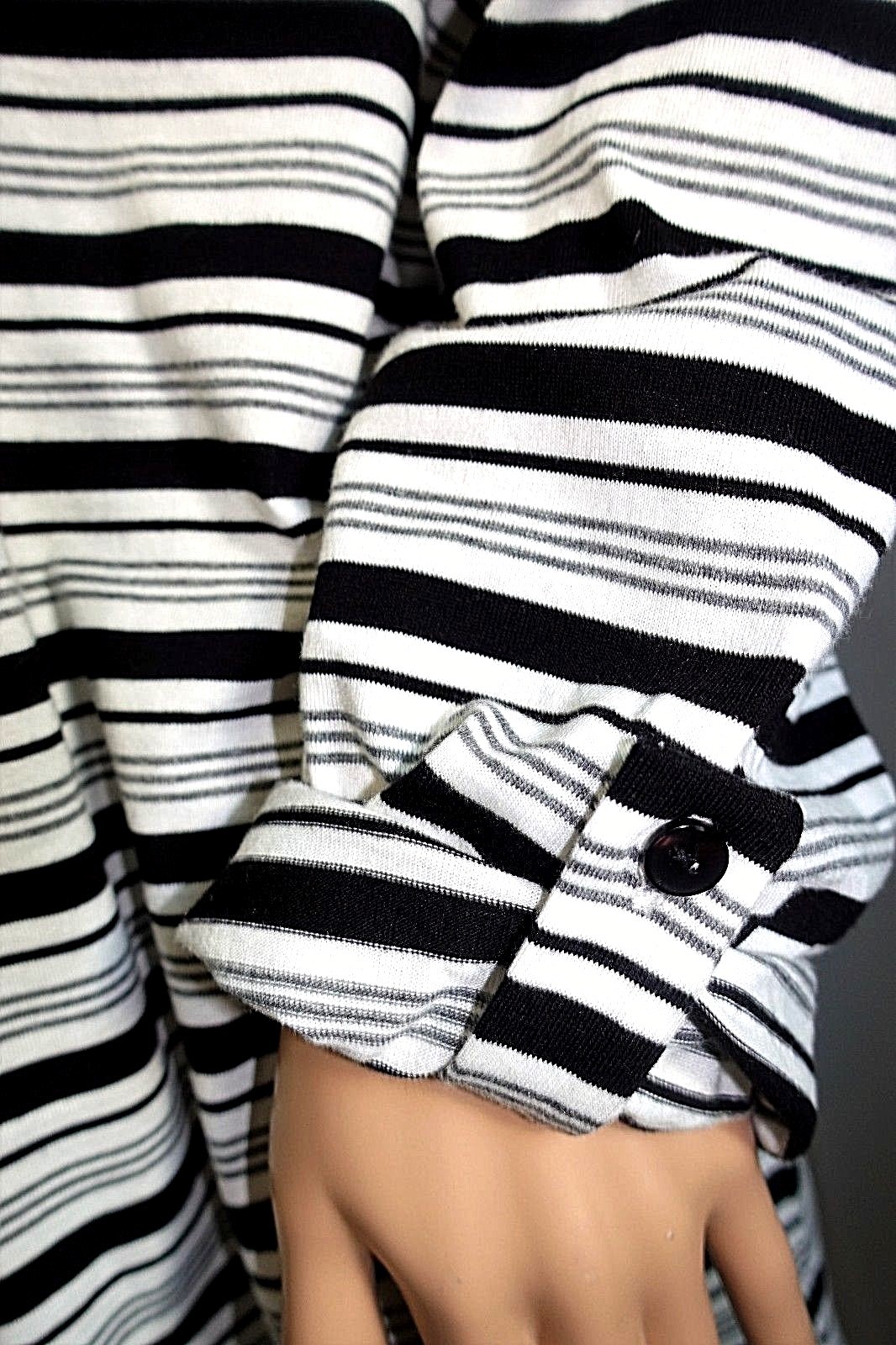 N Touch Women Plus 1x 2x 3x Black Gray Ivory Striped Sweater Top Blouse Shirt