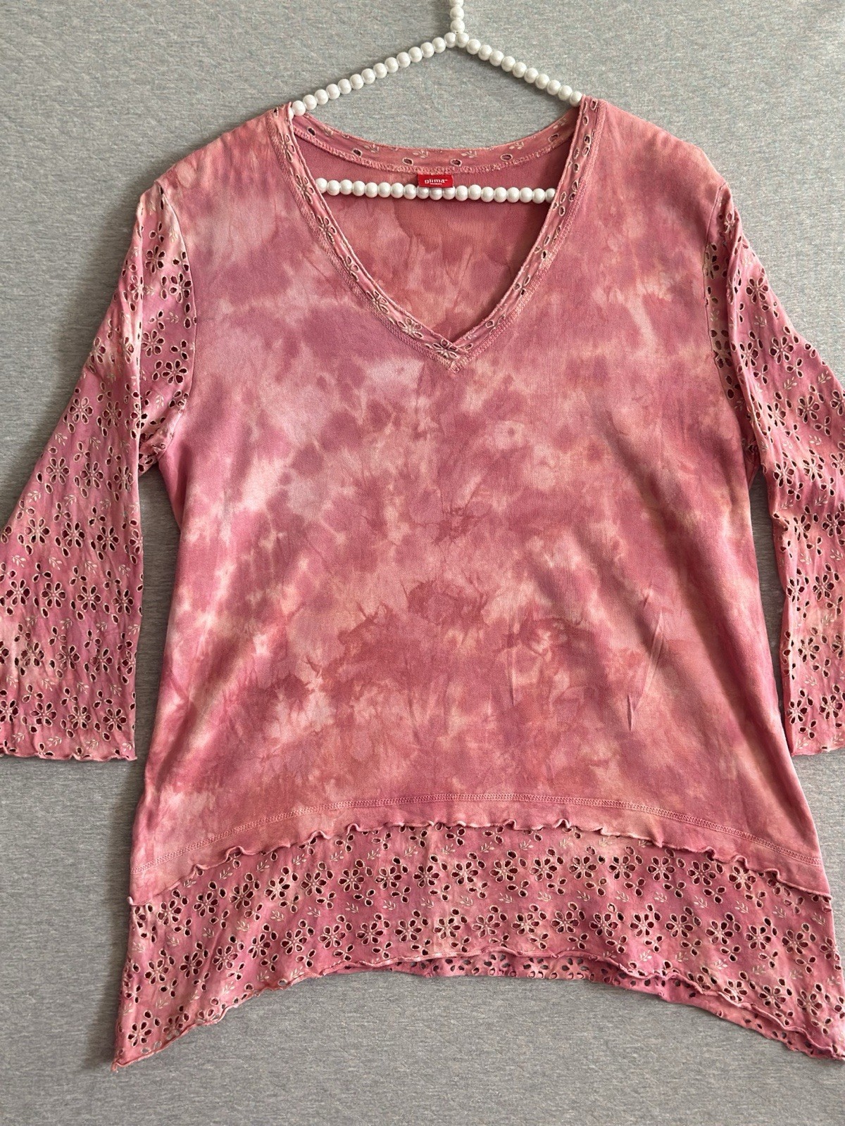 Glima Top Sz 1X Pink Wash Grunge Fairy Y2K Renaissance Script Rose Indie Tie Dye