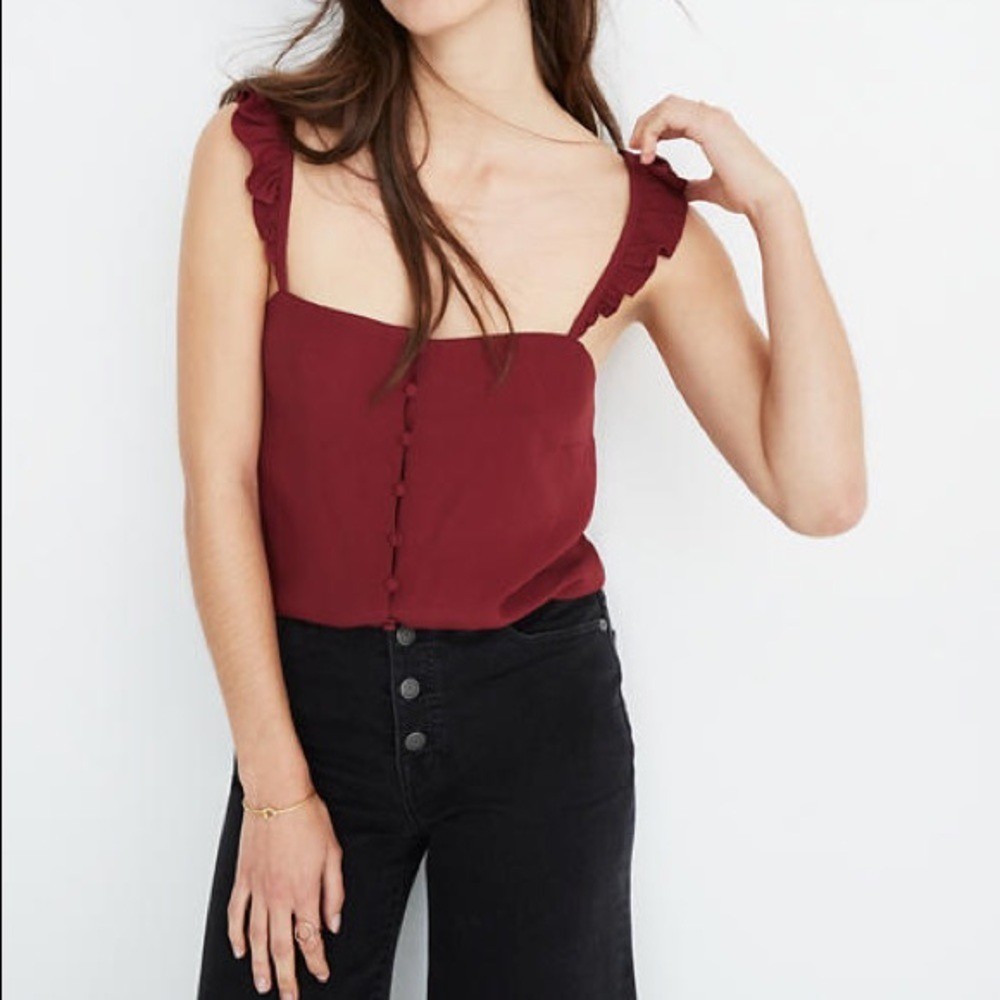 Madewell ruffle-strap covered button cami top