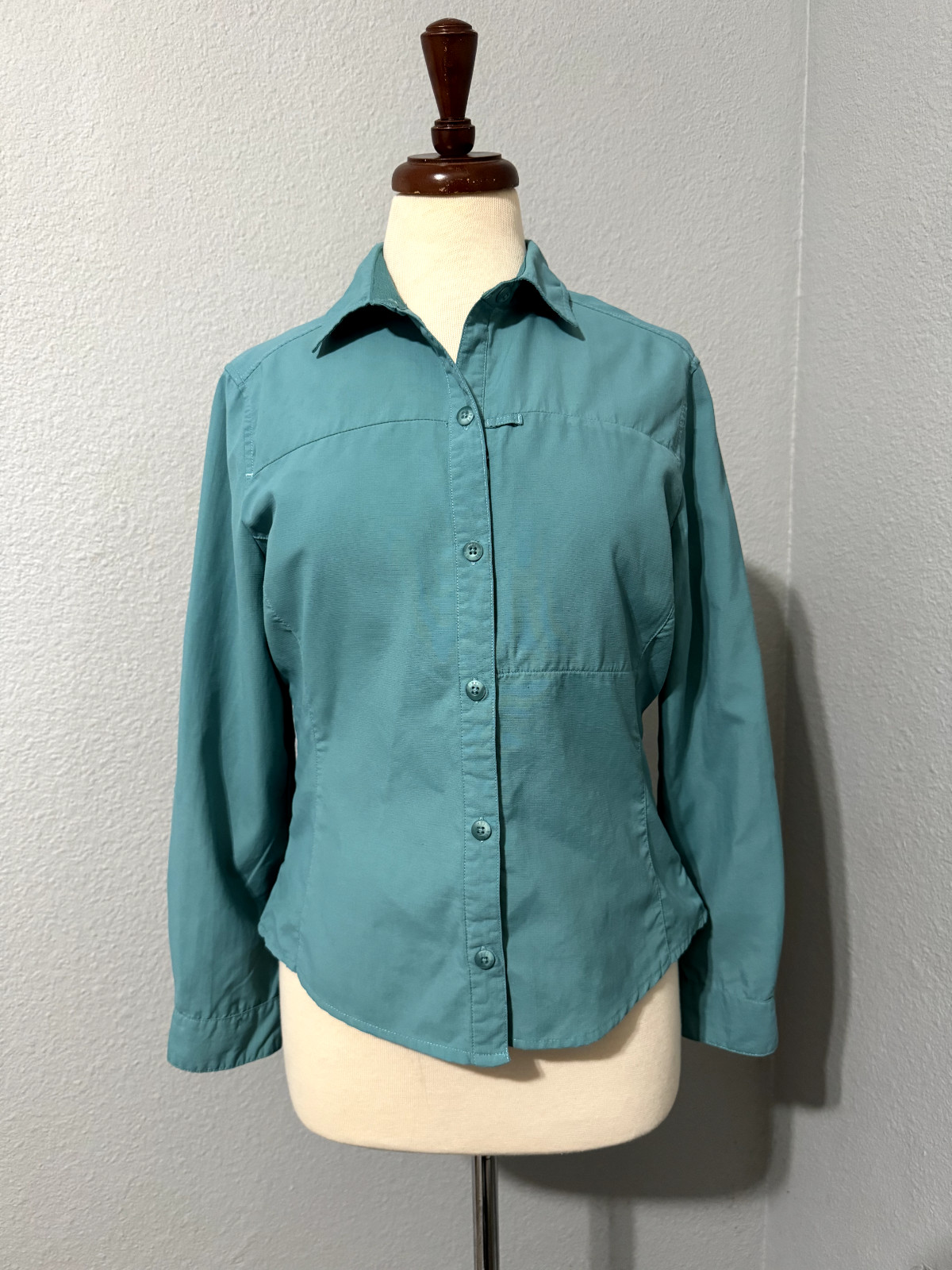 REÍ Women Turquoise Hiking Long Sleeves Collared Button-Down Sporty Shirt Size S