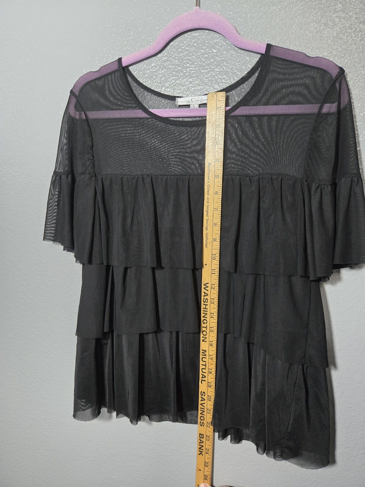Sheer L Black Tiered Ruffle Top Flowy Lined Sheer Cape Sleeve