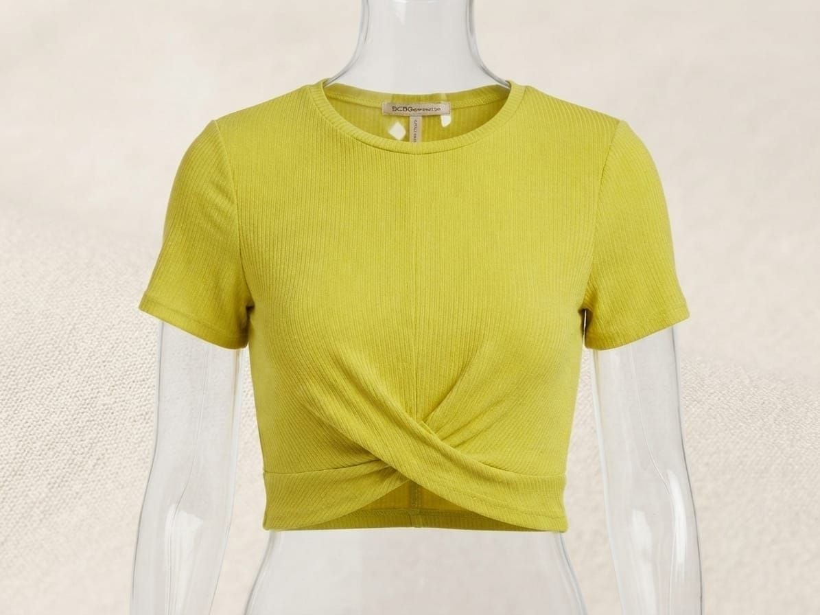 BCBGeneration Ribbed Cross Front Short Sleeve Crop Top, Size XS