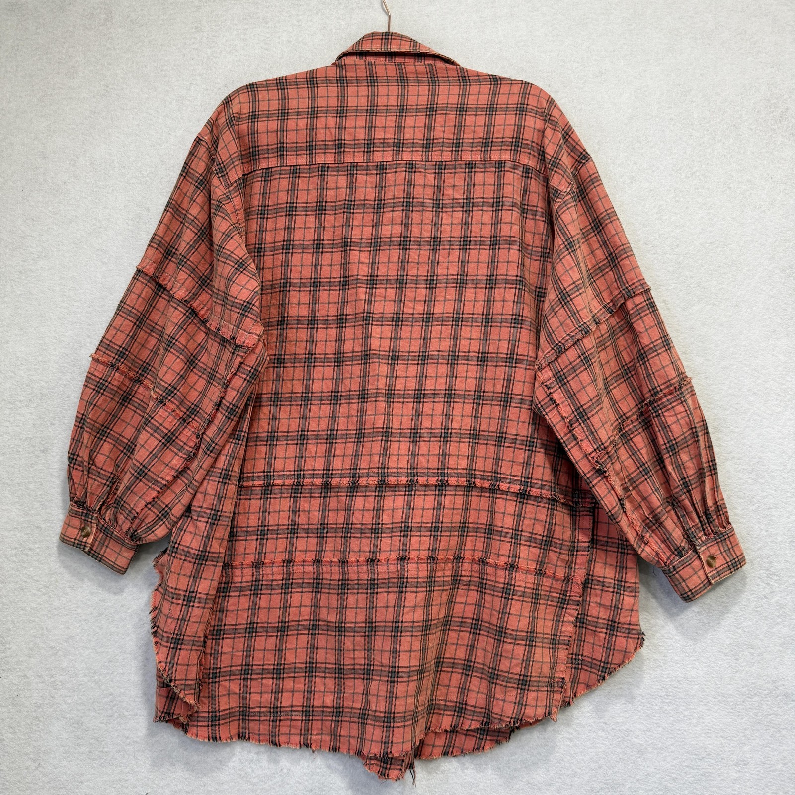 Talulah Shirt Womens Small Orange Plaid 100% Cotton Button Tunic Top Oversized
