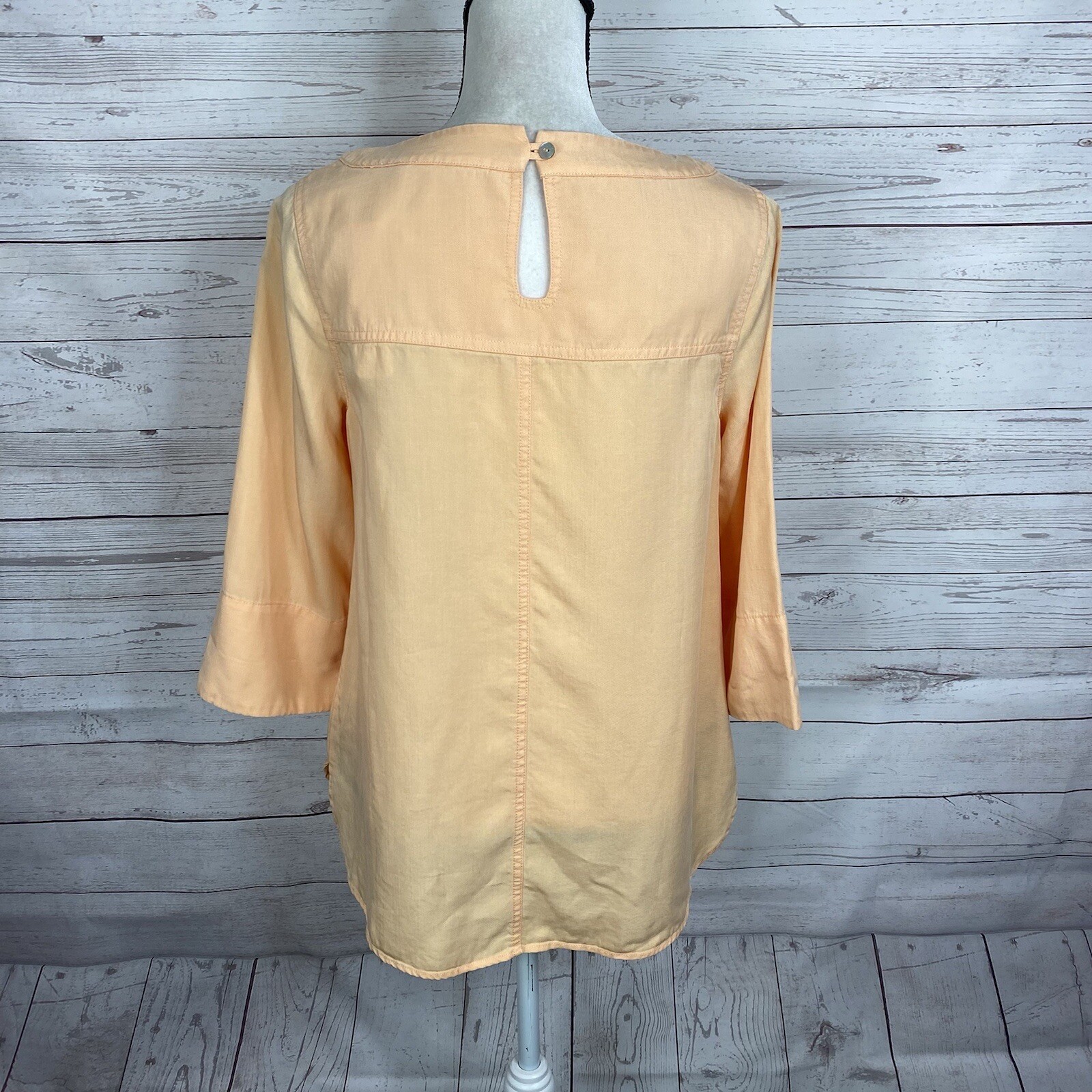 Soft Surroundings Womens Georgica Tencel Top Size XS Peach Orange 3/4 Sleeve
