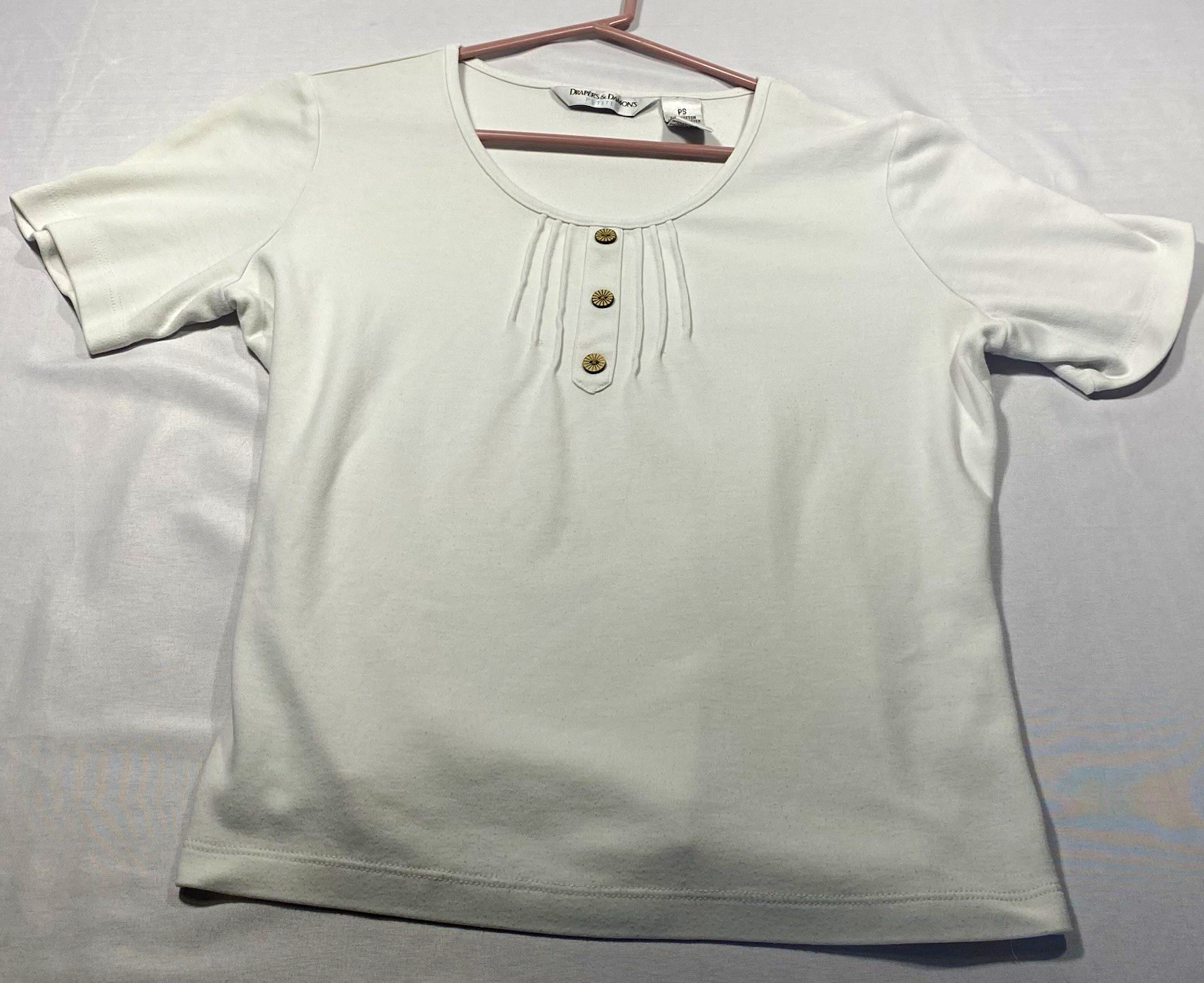 Draper’s & Damon’s Petites PS White Short Sleeve Henley Knit Top Cotton Blend