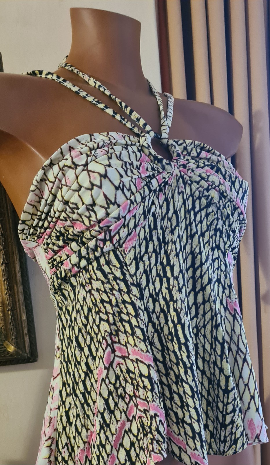 Just Cavalli Snake Skin Print Halter Top Pink Yellow IT 42 Made in Italy Y2K