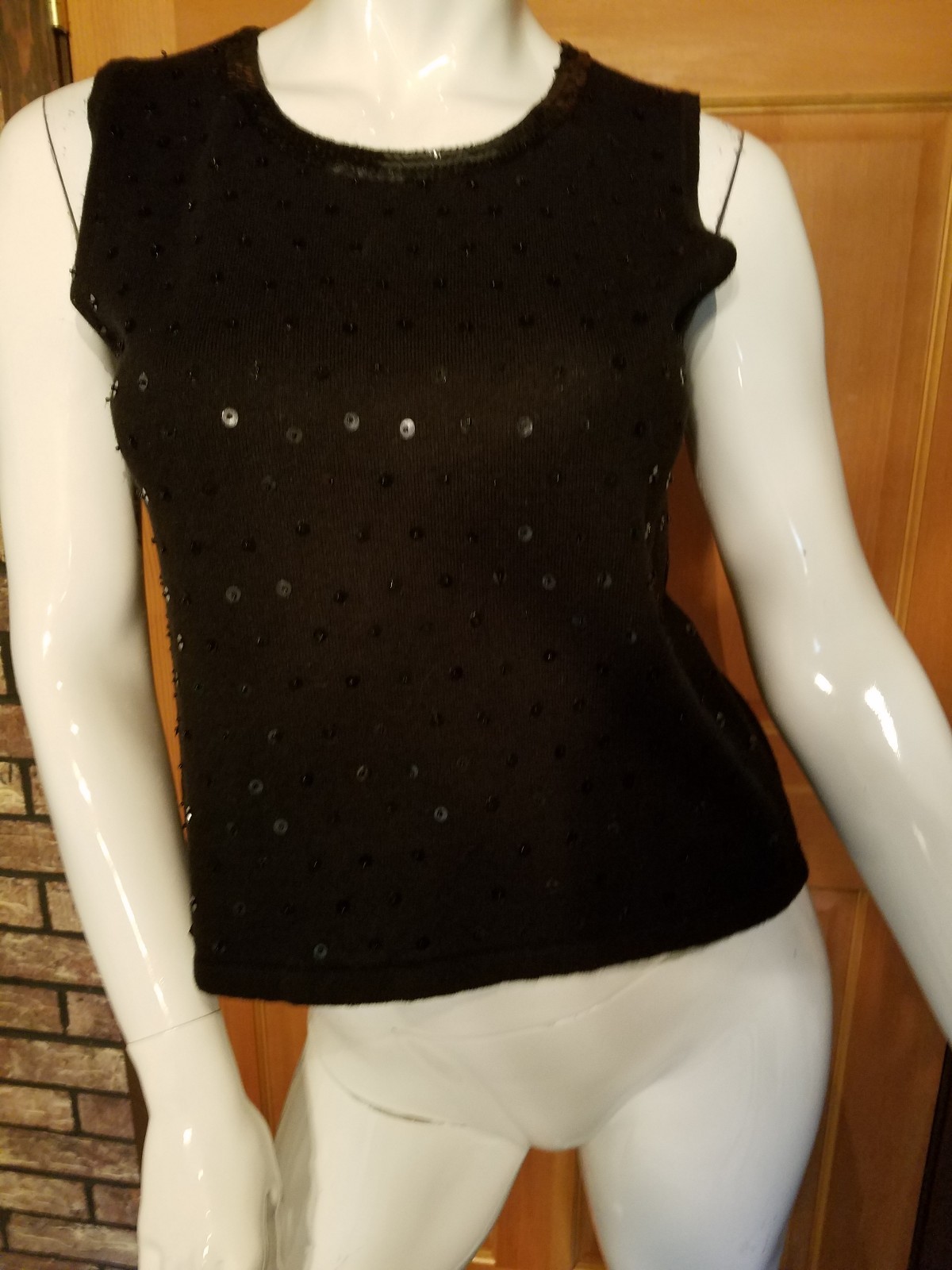 Black woven Cotton T with sequins sz med