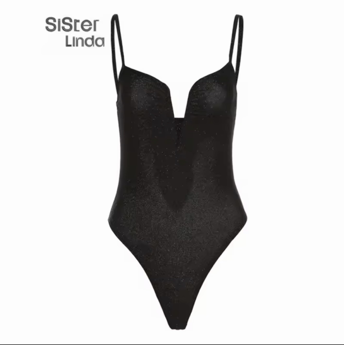 Women Low Cut V Neck Body Suit Top Sexy Black Streetwear Clubwear Large