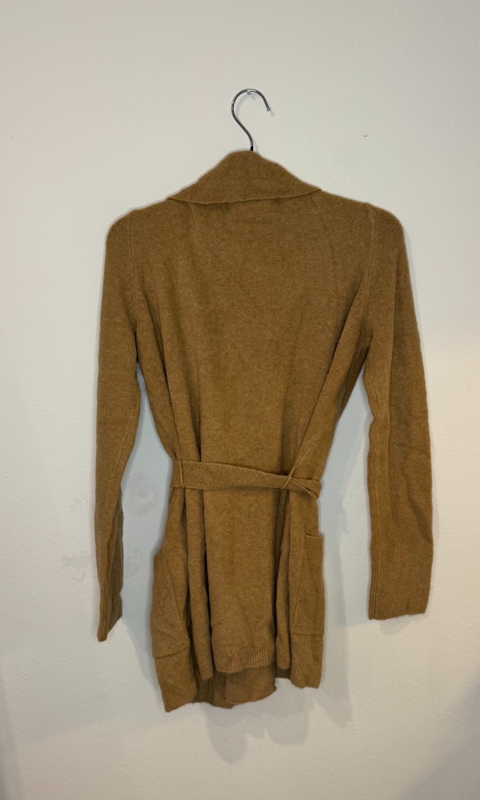 J. Crew Women Size S Camel Tan Belted Open Front Wrap Cardigan Sweater Pockets