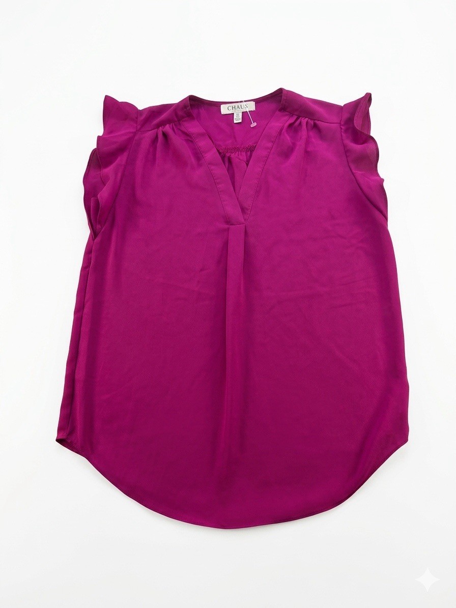Chaus New York Women’s V-Neck Flutter Sleeve Blouse Purple Size XS 100% Poly NWT