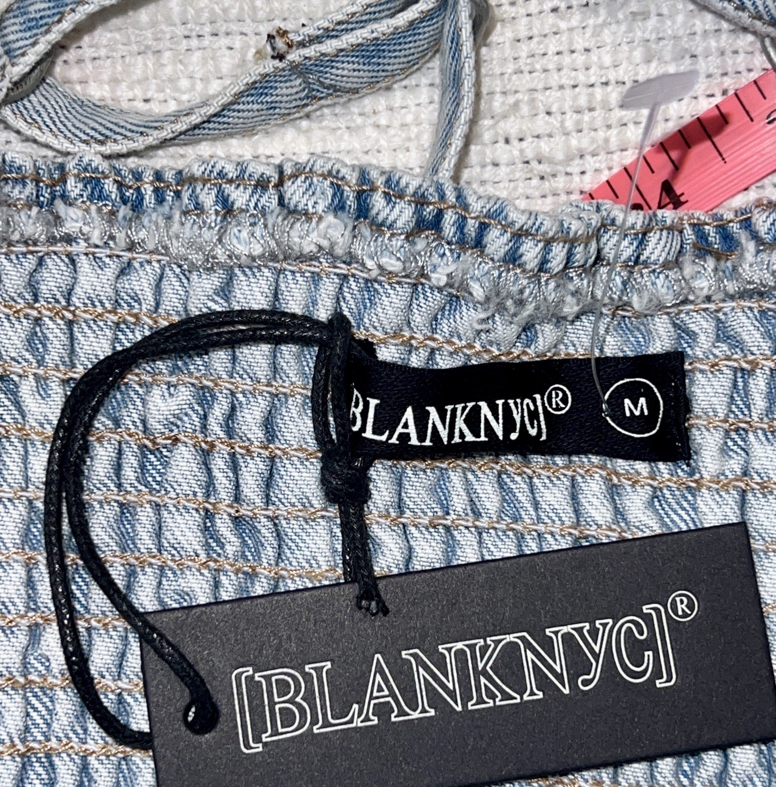NWT BLANK NYC Light Wash Starstruck Embellished Denim Crop Top MED Festival Hot
