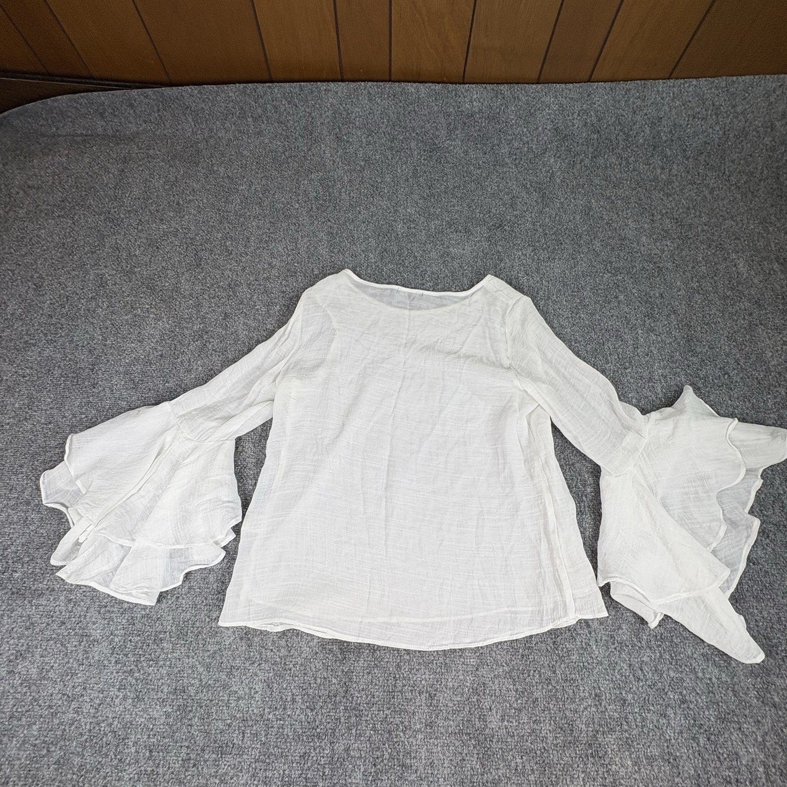 William B Blouse Womens Small White Sheer Ruffle Bell Sleeve Boho Fairy Cottage