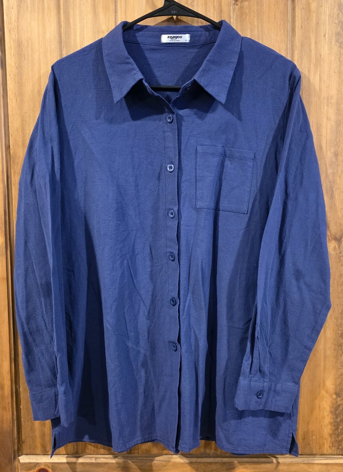 Zeagoo Button-Up Shirt Womens Size XL Blue Spread Collar Long Sleeve