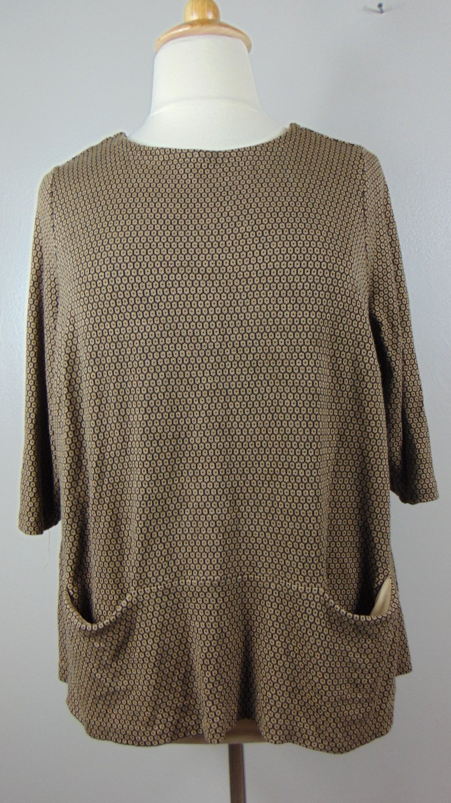J.Jill Ponte Knit Tunic Top Womens Size 2X Jacquard Pattern Patch Pockets Shirt