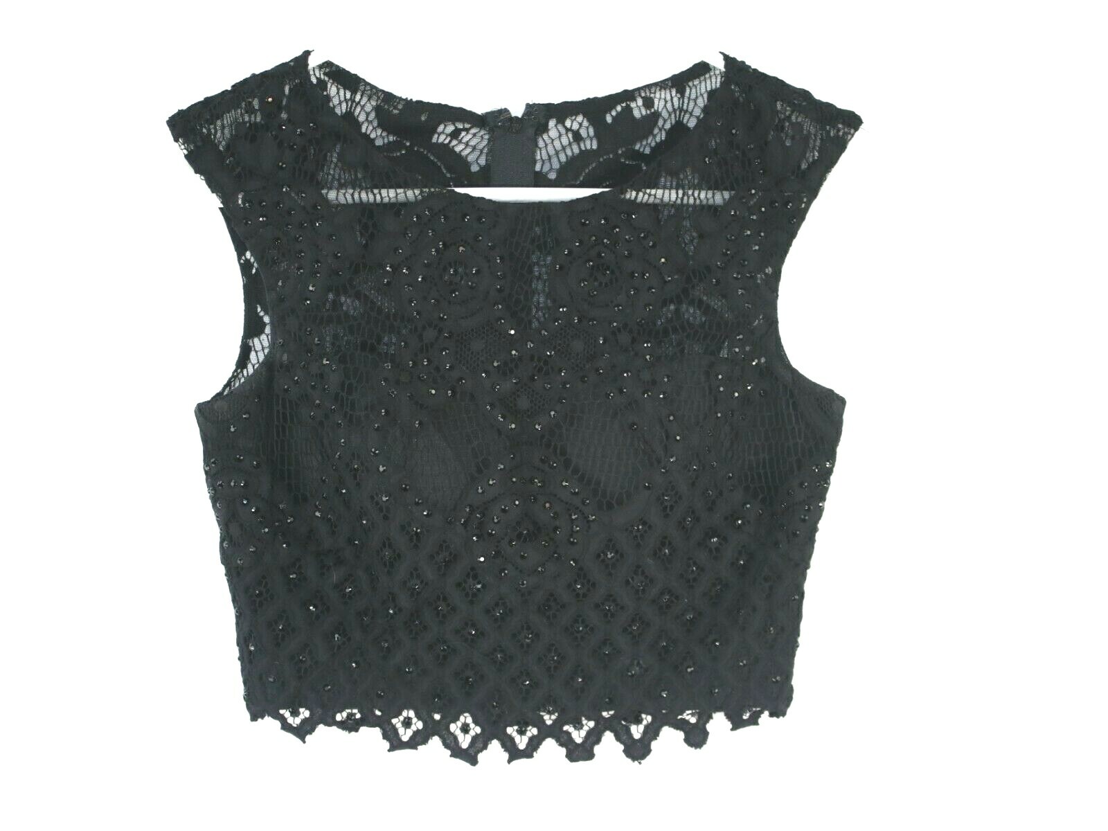 Temptation Womens Sleeveless Lace And Sequin Full Zip Black Blouse Top Size 0