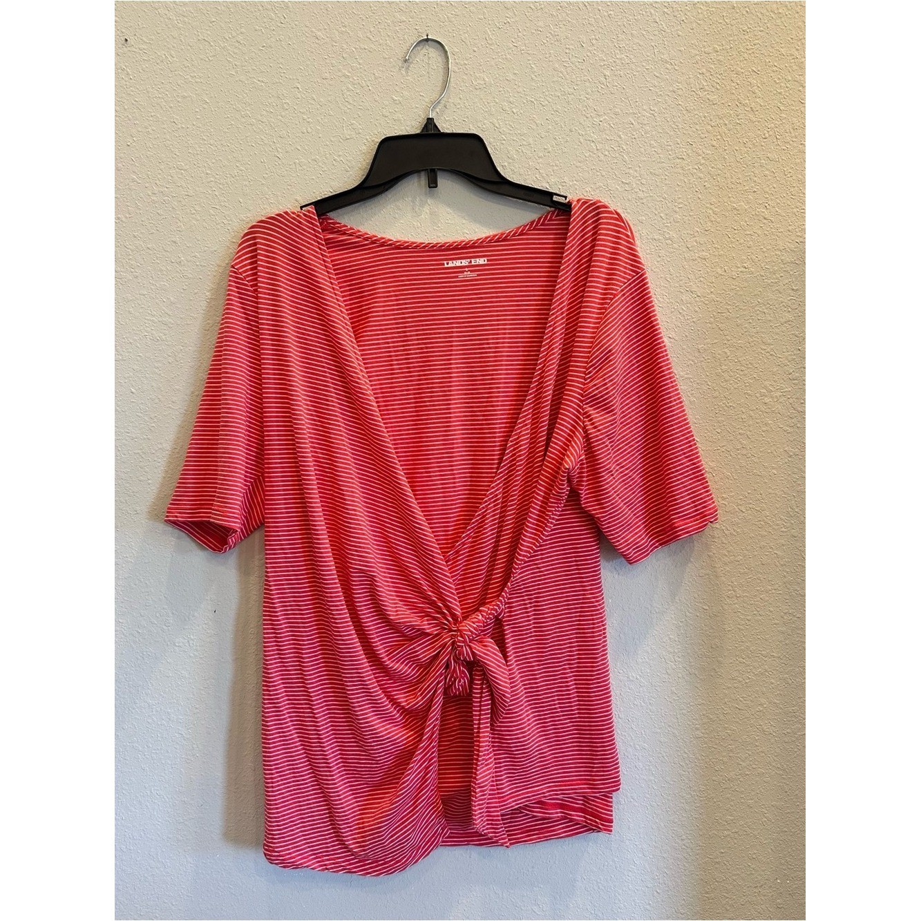 Women’s Red Petite Elbow Sleeve Lightweight Jersey Side Tie Blouse | Size Large