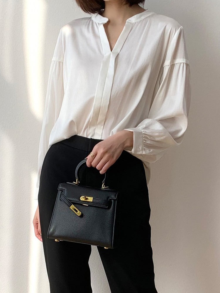 93% Silk 7% Spandex 20 momme White Long Sleeve Women Shirt Top Blouse MM4140