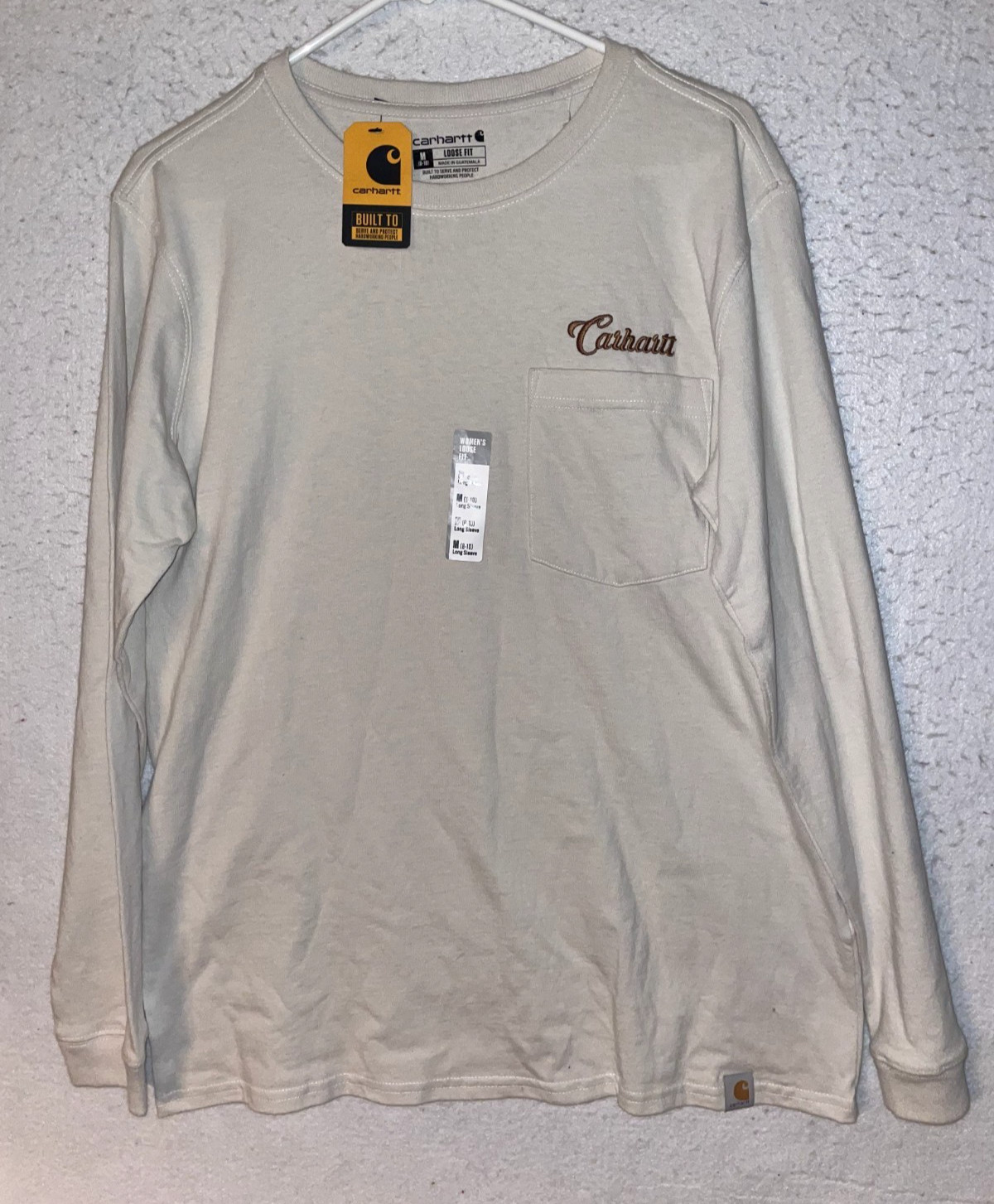 Carhartt Women’s M 8-10 Loose Fit Heavyweight Long Sleeve Pocket T-Shirt Logo