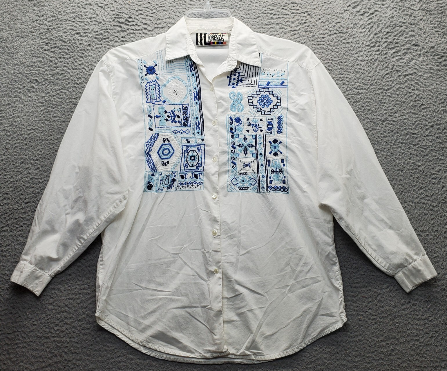 Forenza Shirt Womens S White Embroidered Beaded Long Sleeve Collared Button-Up