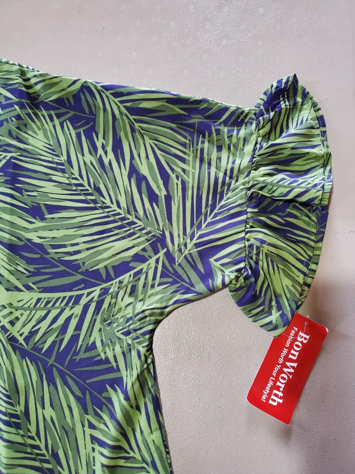 Bon Worth Purple And Green Blouse With Nice Design Bell Sleeves Size LP NWT