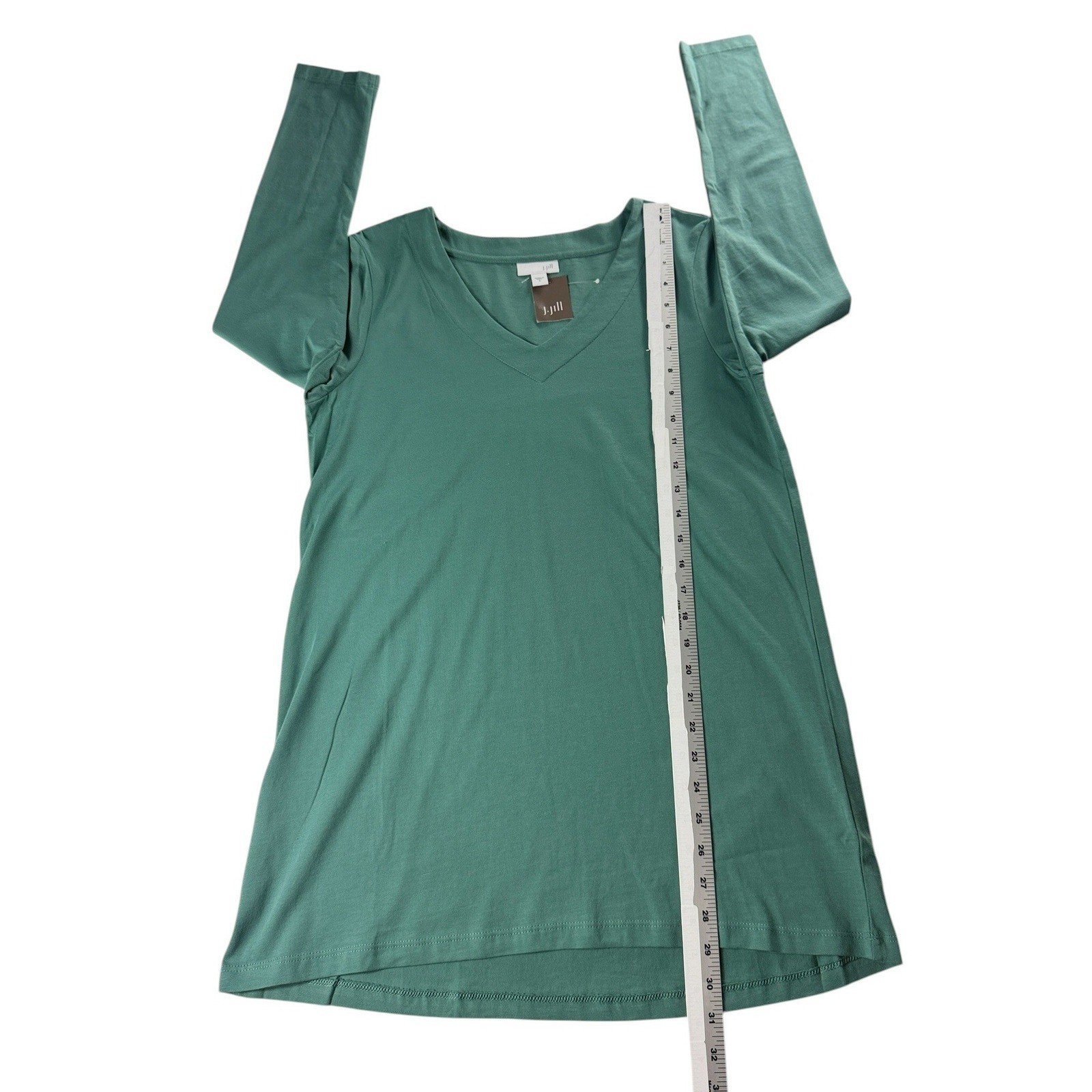 J. Jill Juniper Green Pima Cotton V-Neck Long Sleeve Tunic Top Small 038301 NWT