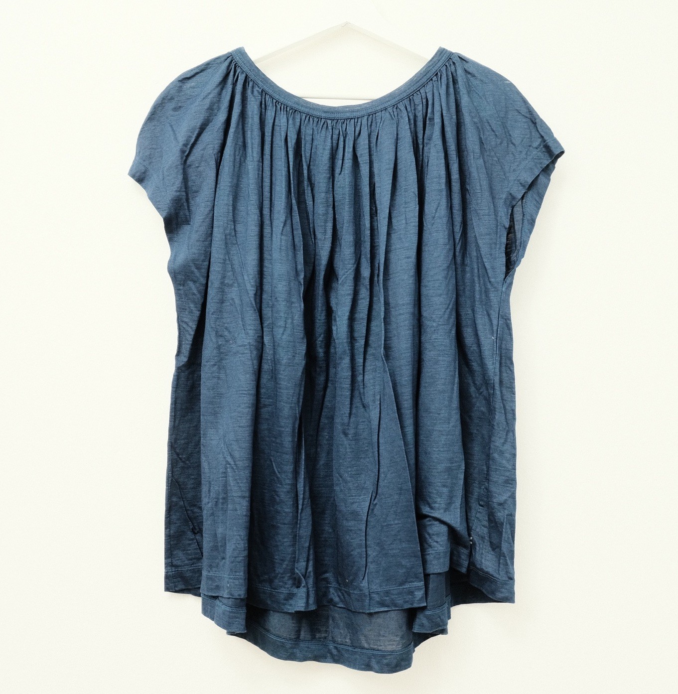 45r 45rpm Indigo Dyed Gathered Neck French Sleeve Tee Made In Japan Size0 Ramie