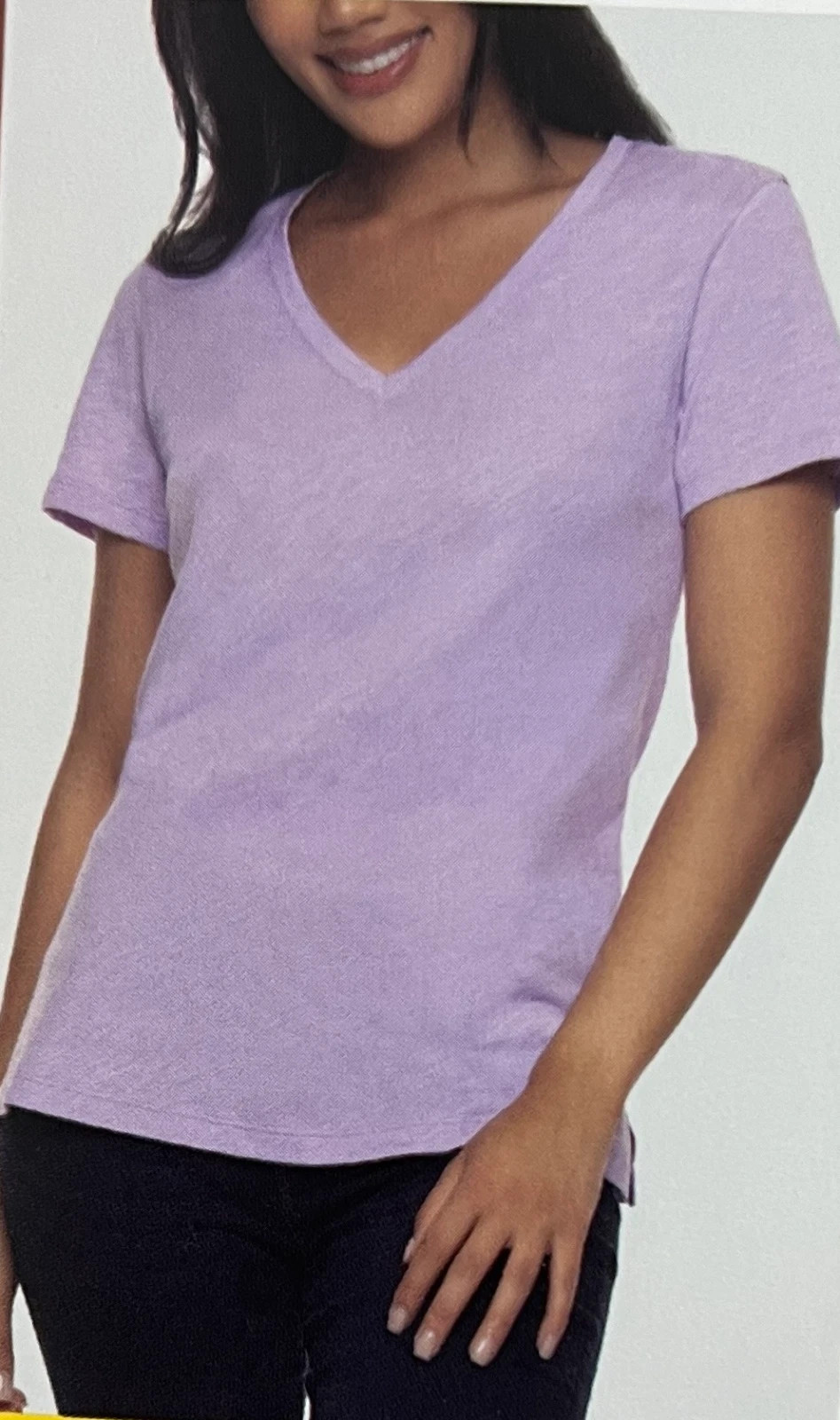 Felina Ladies’ V-Neck Short Sleeve Slub T-Shirt Purple Large New