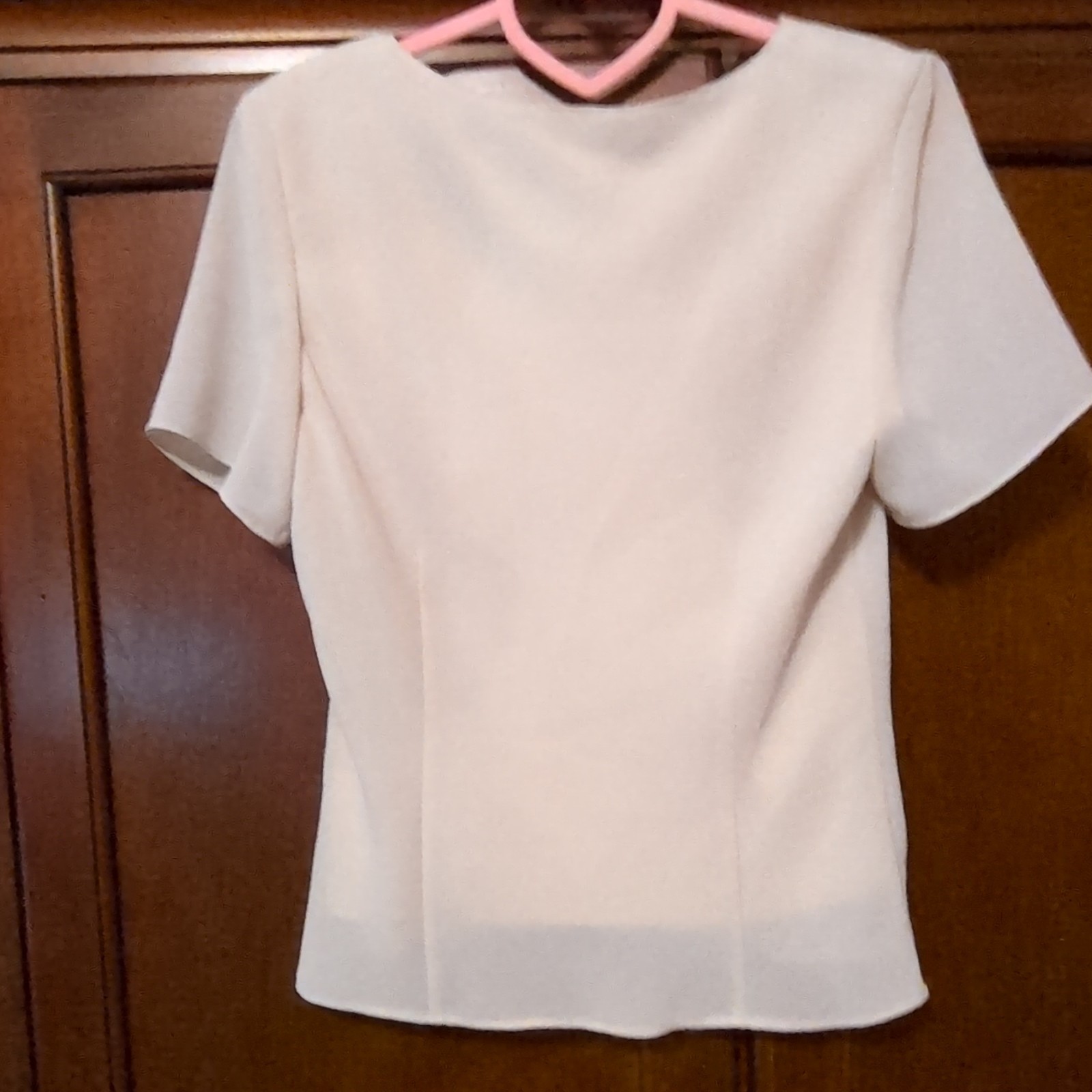 Positive Attitude Petite Beige Dressy Top With Satin Trim & 3D Floral Accents