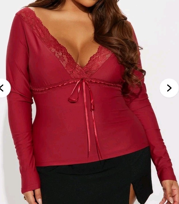 Fashion Nova Bridget Long Sleeve Top Blouse Shirt, Satin Wine Womens Size 3X NEW