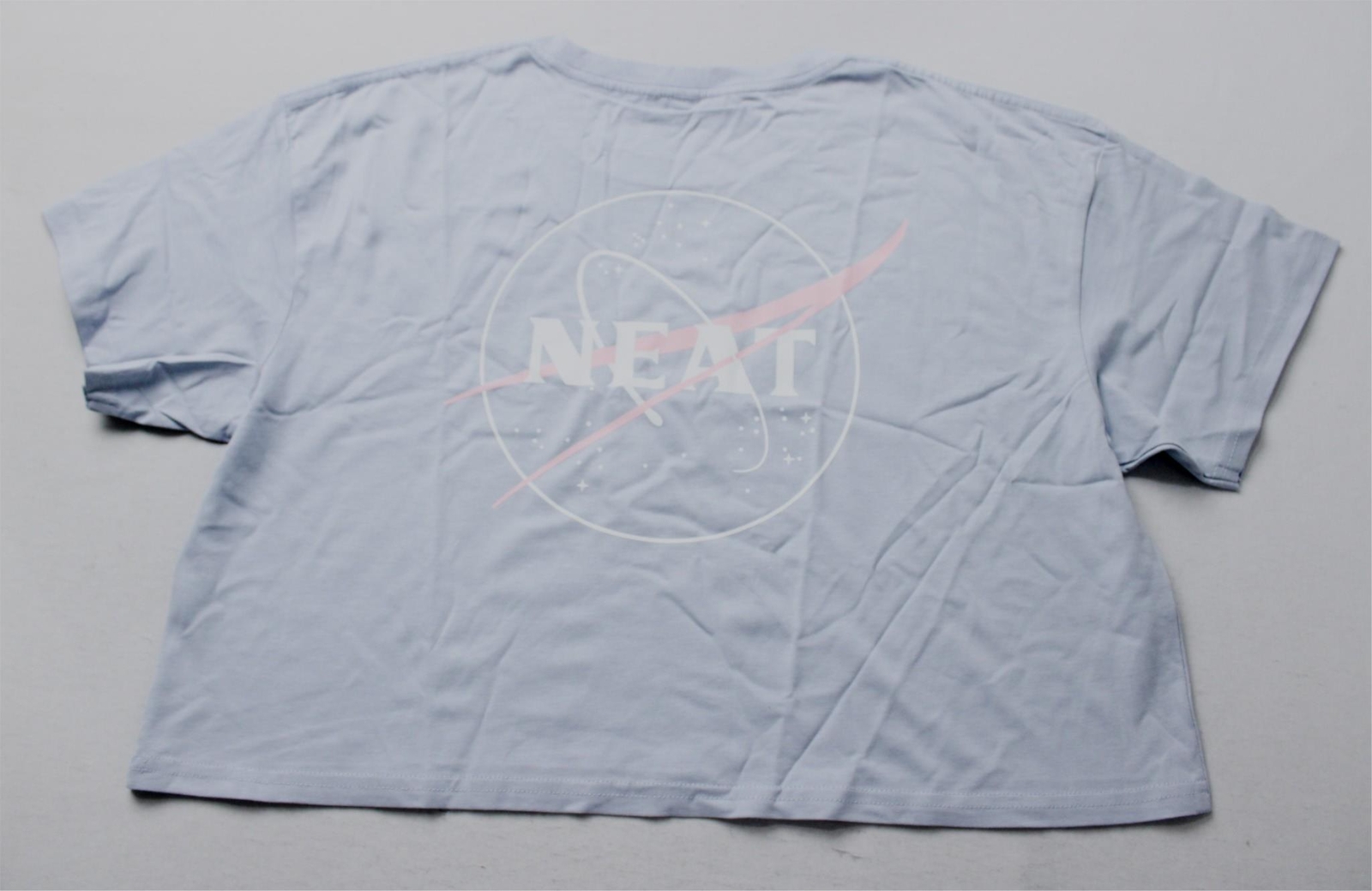 Neat Nude Women’s Short Sleeve Graphic Space Cropped Tee EJ2 Ice Blue Large