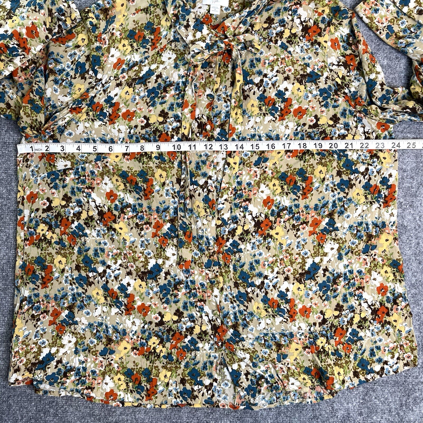 J Jill Top Womens 1X Ditzy Floral Covered Button Front Removable Tie Blouse