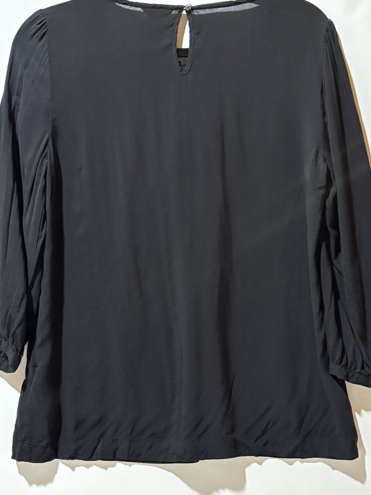 DOCKERS Blouse Women Sz M Black Goth Boho Tunic Round Neck L/S Pleated Front