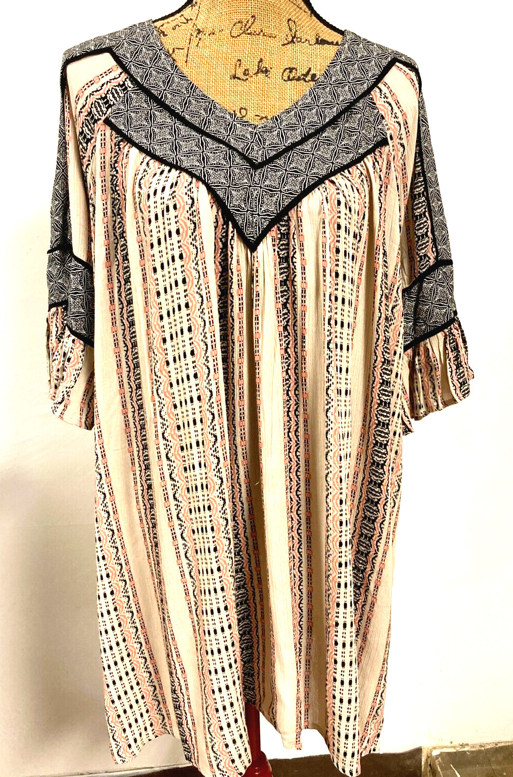 NWOT Women’s L UMGEE Peasant Top Tunic Blouse Dress 100% Rayon Cute