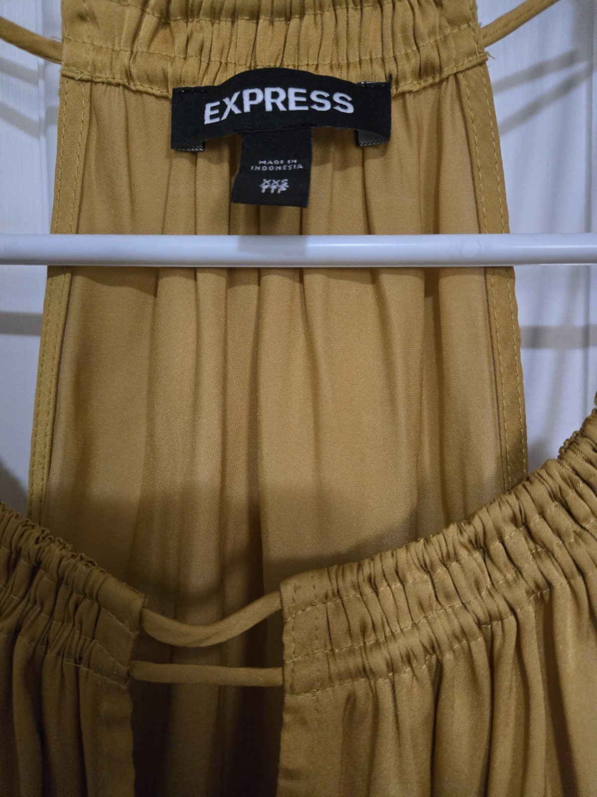Express XXS Green Chiffon Halter Banded Bottom Top & Yellow Satin Halter Top