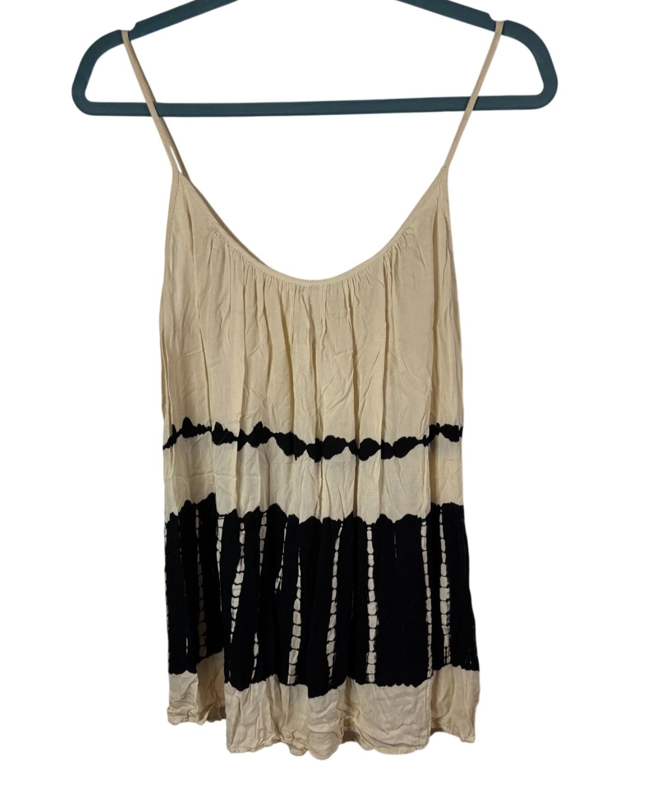 BB Dakota Beige Black Tie-Dye Spaghetti Strap Tank Top Size S Boho Glam Festival