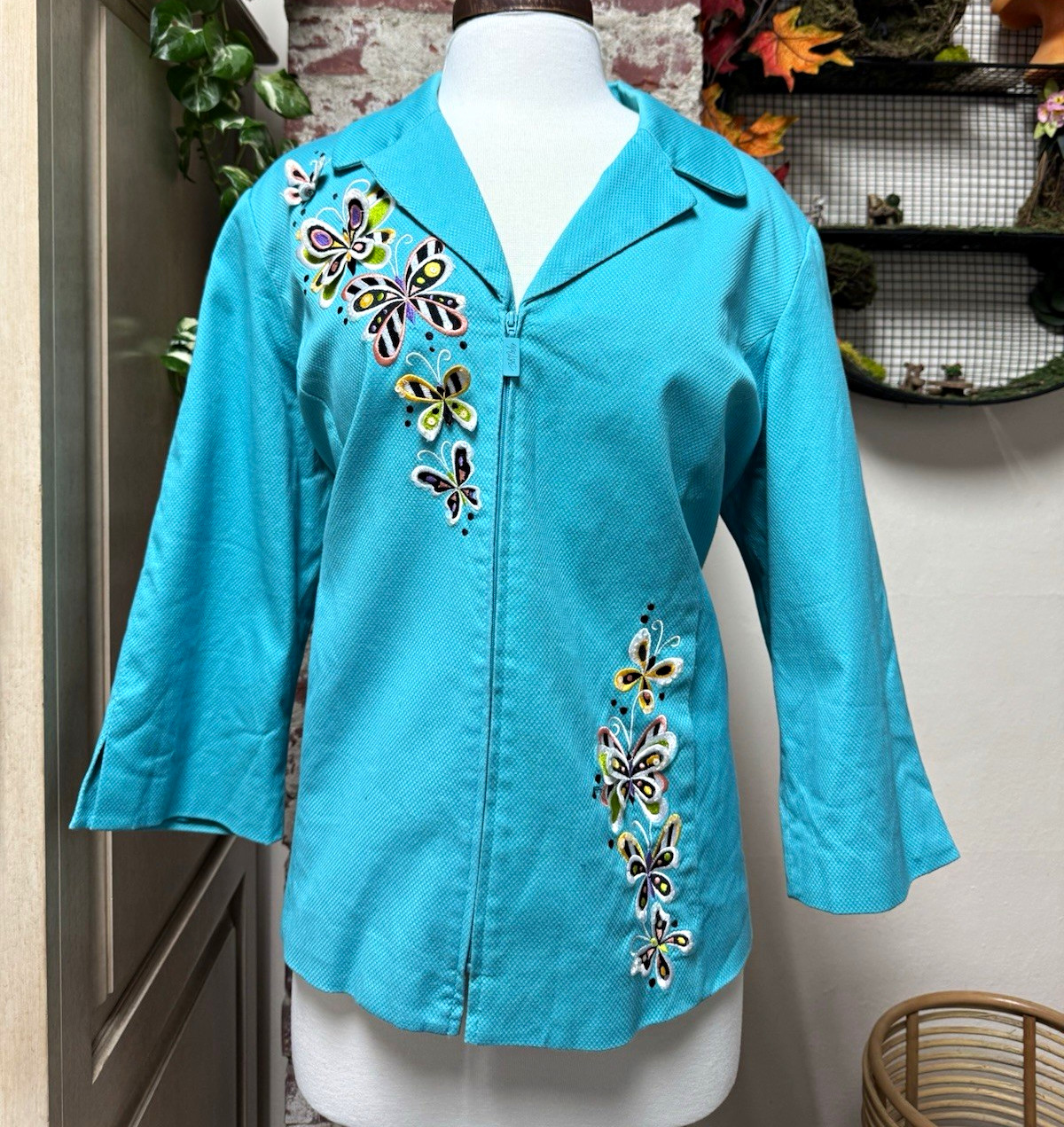 Bob Mackie Wearable Art Sequin Embroidered Butterfly Jacket Size XL