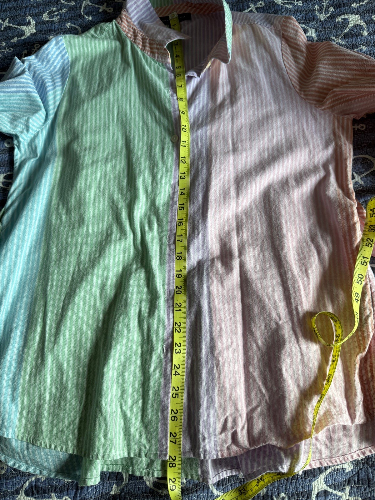 Tommy Hilfiger Women Striped Multi Colorblock Tie Front Cotton Blouse Top Sz L