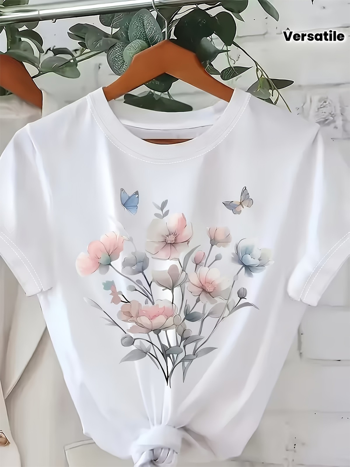 Casual Women Cotton Floral T-Shirt Short Sleeve Top Summer Flower Boho Fashion♮