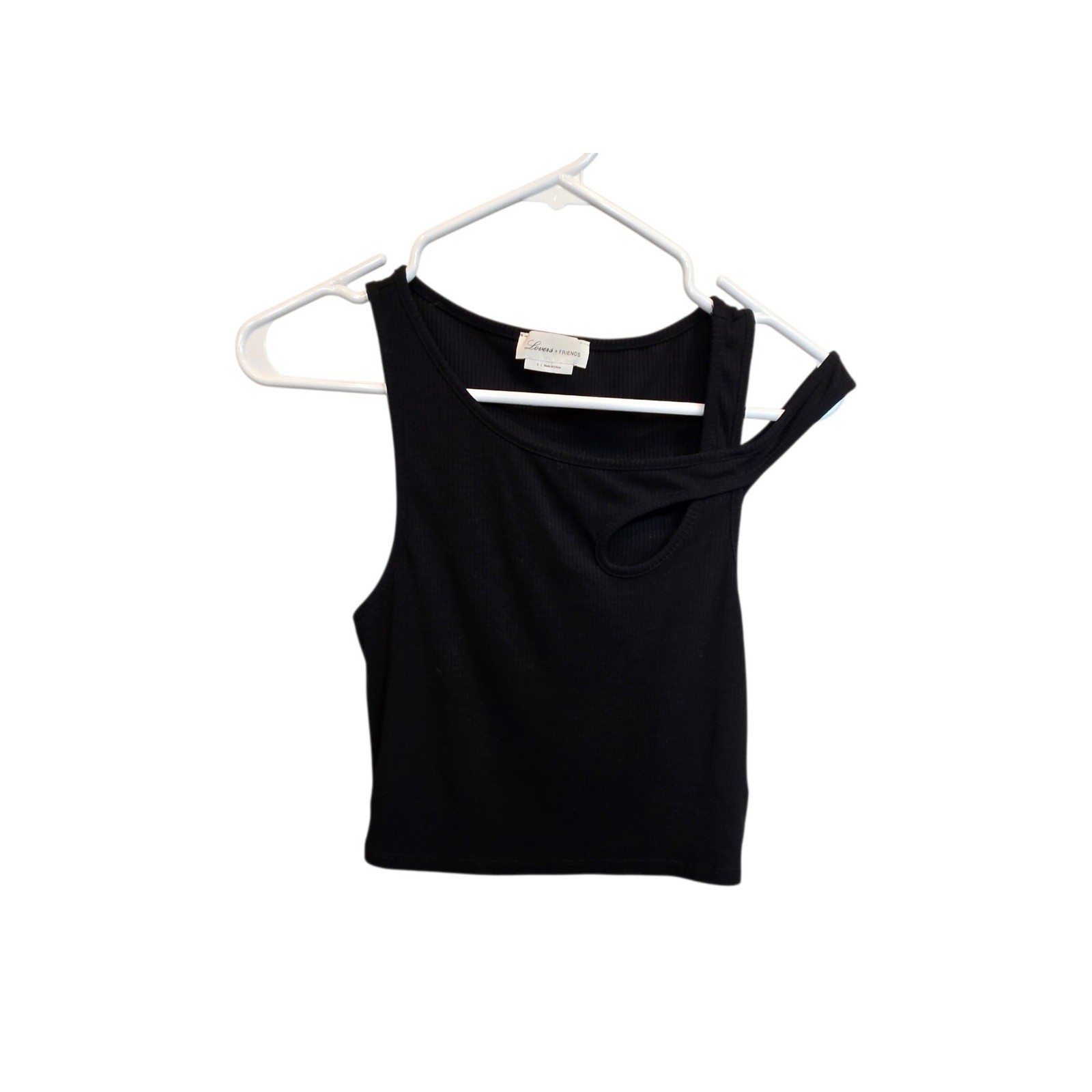 Lovers + Friends Tank Top Womens Small Black Ribbed Cutout Asymmetrical Crop