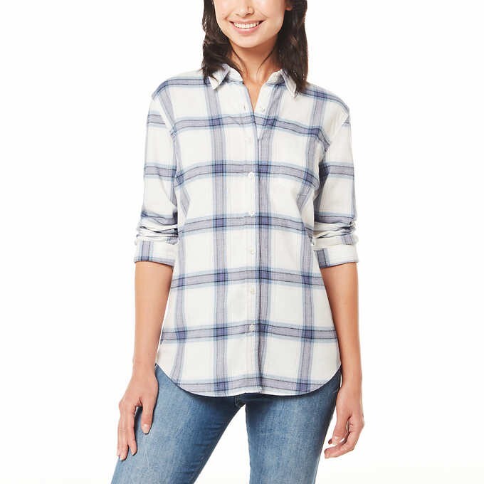 NWT Weatherproof Vintage Women Comfort Stretch Flanel Shirt Blue Sz M $60 1HL264